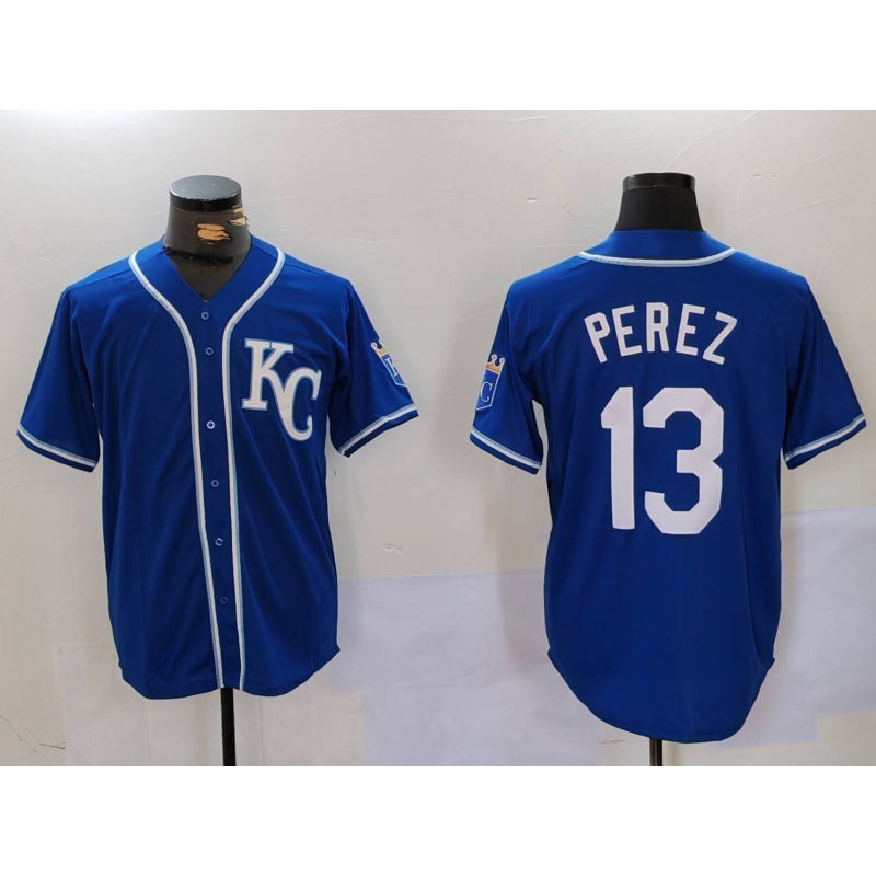 Kansas City Royals #13 Salvador Perez Blue MIKSHPS KC Cool Base Stitched Jersey