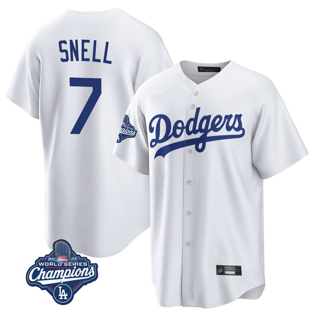 Los Angeles Dodgers #7 Blake Snell Player White MIKSHPS Game World Series Meet Stitched Jerseys