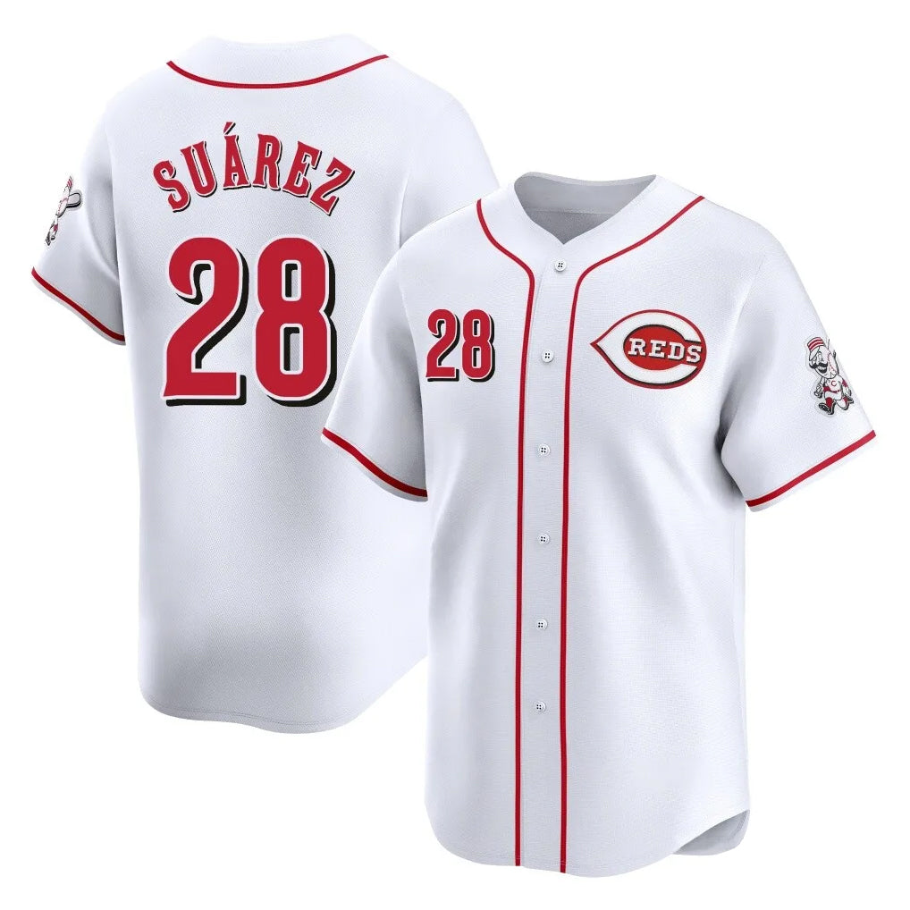 Cincinnati Reds #28 Eugenio Su¨¢rez Player White MIKSHPS Home Limited Stitched Jerseys
