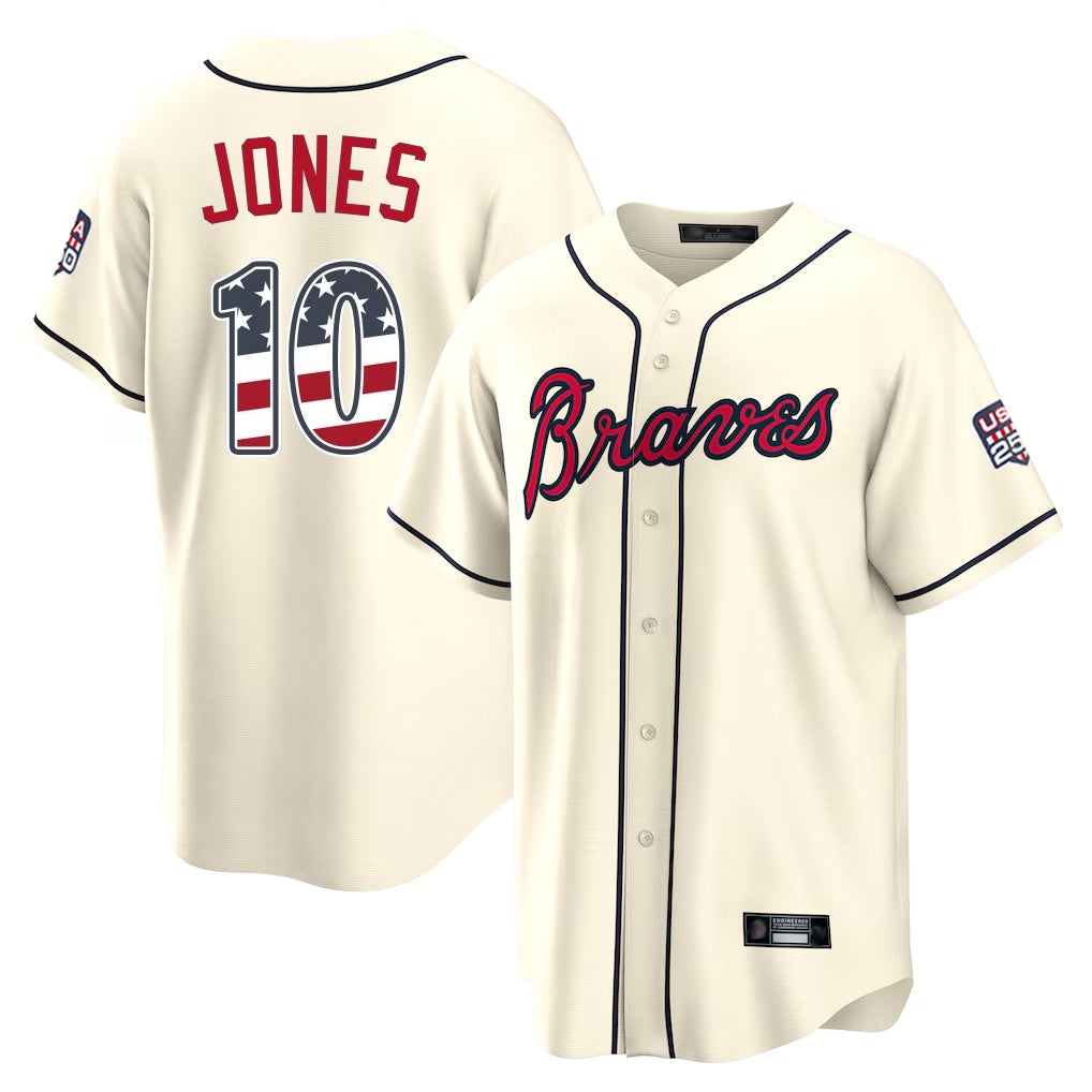 Atlanta Braves #10 Chipper Jones Player Cream MIKSHPS USA 250 Fourth Of July Limited Home Game Stitched Jerseys