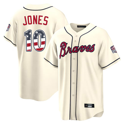 Atlanta Braves #10 Chipper Jones Player Cream MIKSHPS USA 250 Fourth Of July Limited Home Game Stitched Jerseys