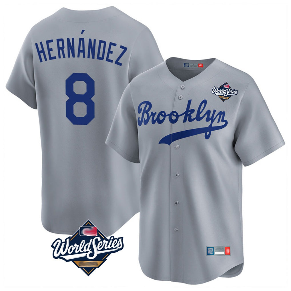 Los Angeles Dodgers #8 Enrique Hern¨¢ndez Player Gray MIKSHPS World Series Game Limited Home Stitched Jerseys