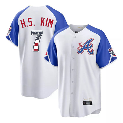 Atlanta Braves #7 Ha-Seong Kim Player White MIKSHPS USA 250 Fourth Of July City Connect Home Game Stitched Jerseys