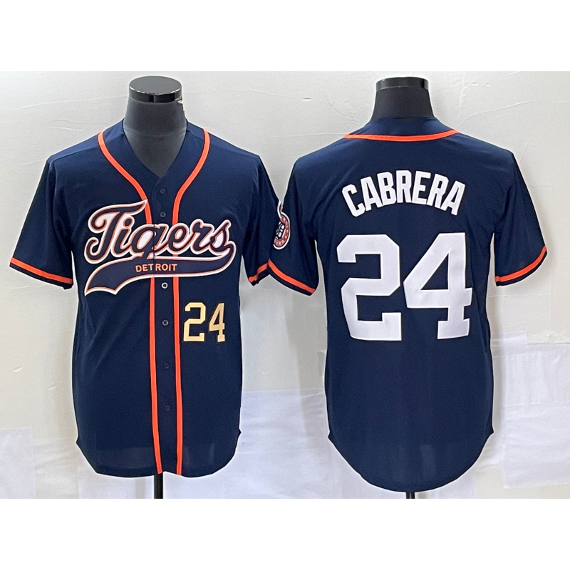 Detroit Tigers #24 Miguel Cabrera Number Navy Blue MIKSHPS Cool Base Stitched Jersey