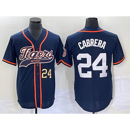 Detroit Tigers #24 Miguel Cabrera Number Navy Blue MIKSHPS Cool Base Stitched Jersey
