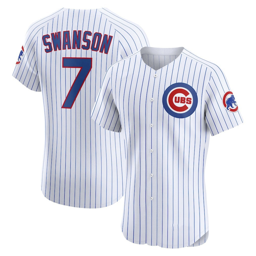 Chicago Cubs #7 Dansby Swanson White MIKSHPS Home Elite Jersey