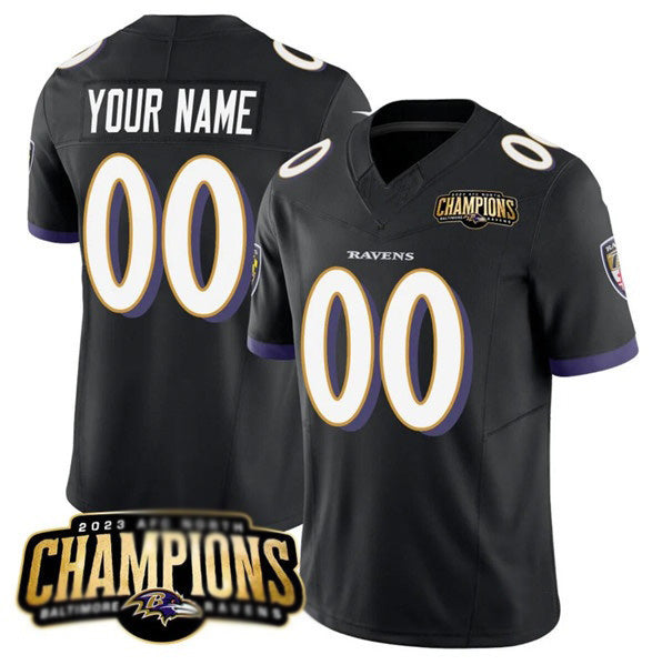 Custom B.Ravens Active Player Black MIKSHPS 2023 F.U.S.E. AFC North Champions Vapor Limited Stitched Jersey