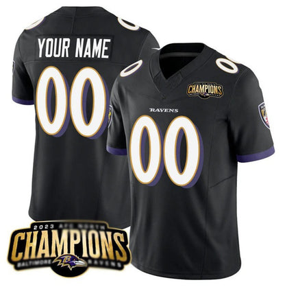 Custom B.Ravens Active Player Black MIKSHPS 2023 F.U.S.E. AFC North Champions Vapor Limited Stitched Jersey