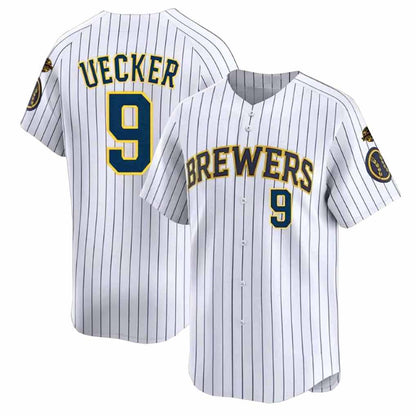 Milwaukee Brewers #9 Bob Uecker Player White MIKSHPS Stripes Home Limited Game Stitched Jerseys