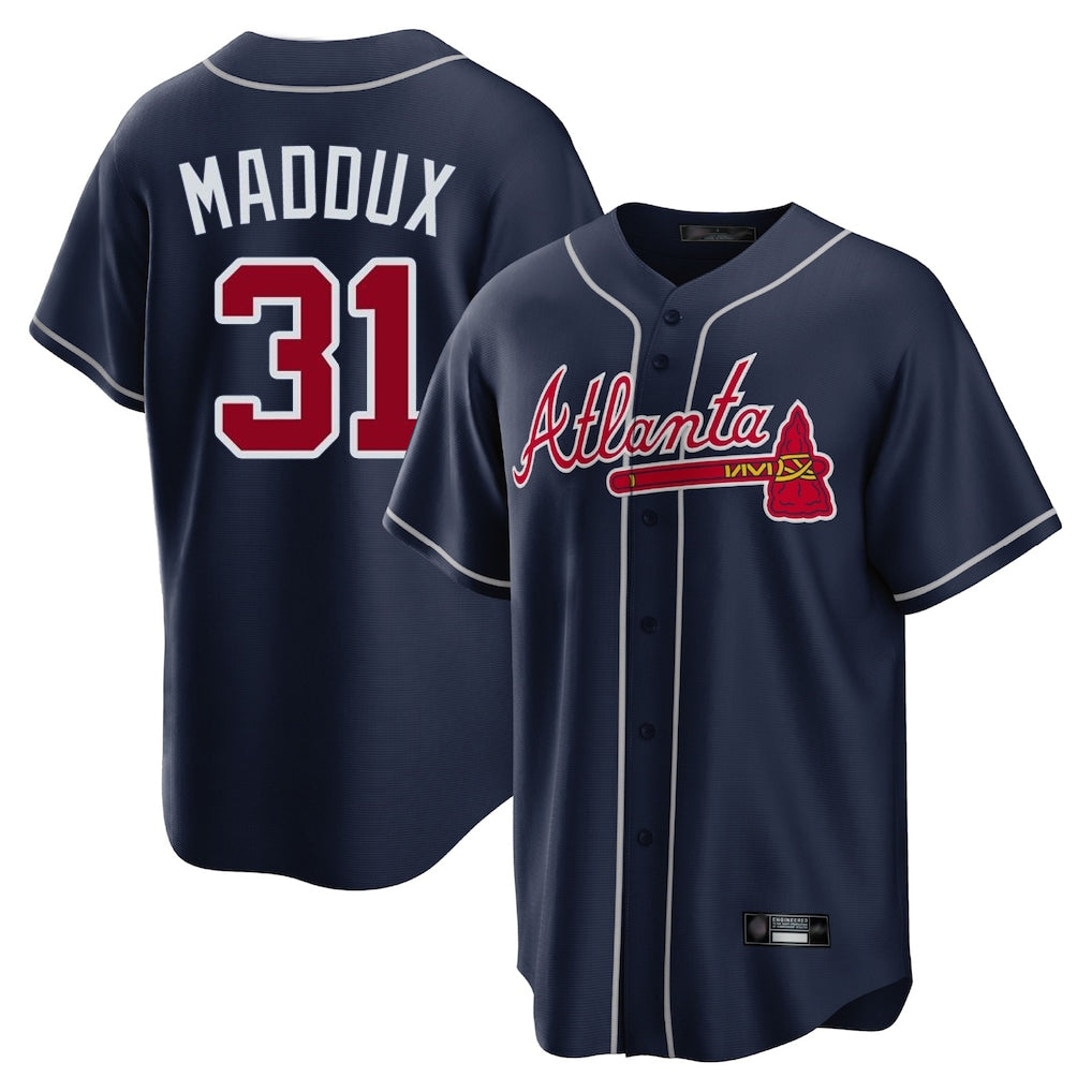 Atlanta Braves #31 Greg Maddux Player Navy MIKSHPS Home Game Stitched Jerseys