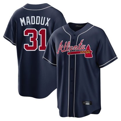 Atlanta Braves #31 Greg Maddux Player Navy MIKSHPS Home Game Stitched Jerseys