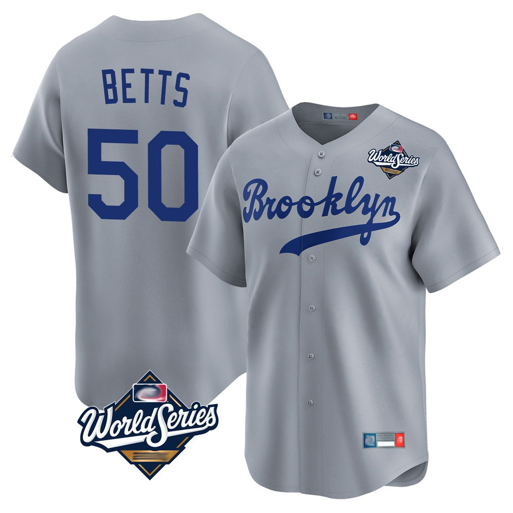 Los Angeles Dodgers #50 Mookie Betts Player Gray MIKSHPS World Series Game Limited Home Stitched Jerseys