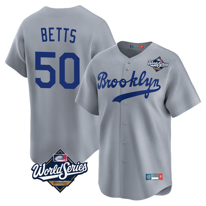 Los Angeles Dodgers #50 Mookie Betts Player Gray MIKSHPS World Series Game Limited Home Stitched Jerseys
