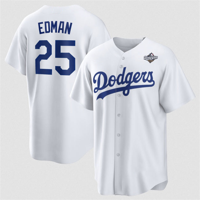 Los Angeles Dodgers #25 Tommy Edman White MIKSHPS 2025 World Series Home Cool Base Stitched Jersey