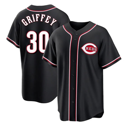 Cincinnati Reds #30 Ken Griffey Player Black MIKSHPS Fashion Out Home Game Stitched Jerseys