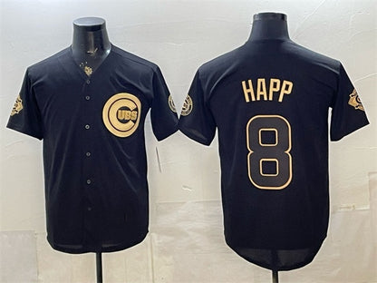 Chicago Cubs #8 lan Happ Black Gold MIKSHPS 150th Anniversary Patch Stitched Jersey