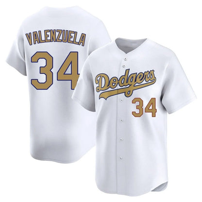 Los Angeles Dodgers #34 Fernando Valenzuela Player White Gold MIKSHPS Collection Limited Home Stitched Jerseys