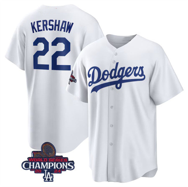 Los Angeles Dodgers #22 Clayton Kershaw White MIKSHPS 2024 World Series Champions Cool Base Stitched Jersey