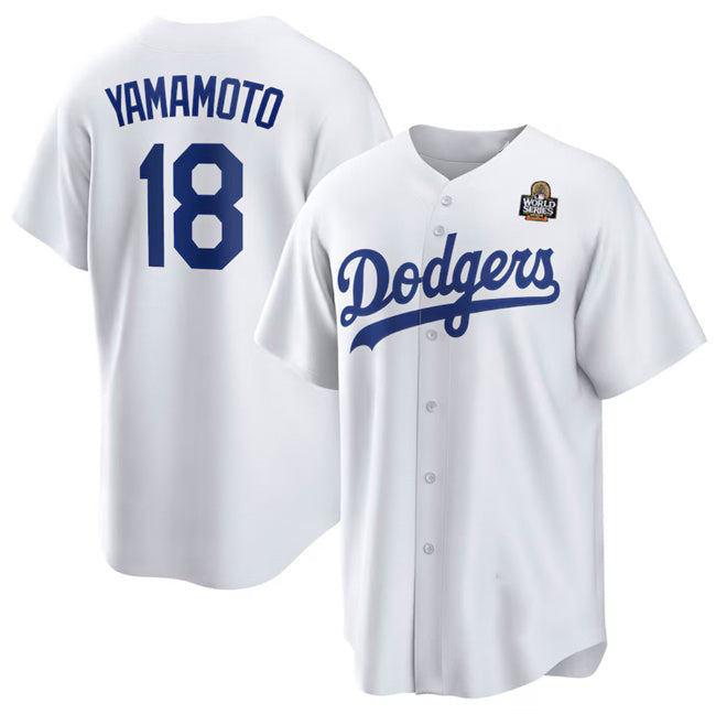 Los Angeles Dodgers #18 Yoshinobu Yamamoto White MIKSHPS 2024 World Series Cool Base Stitched Jersey