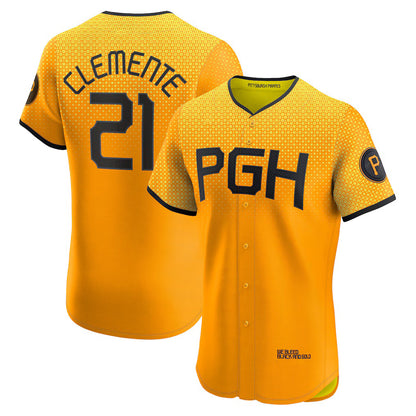 Pittsburgh Pirates #21 Roberto Clemente Gold MIKSHPS City Connect Elite Player Jersey