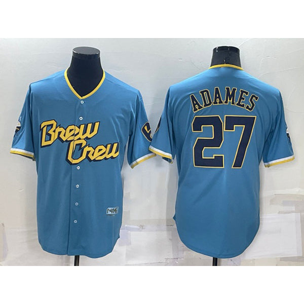 Milwaukee Brewers #27 Willy Adames 2022 Powder Blue MIKSHPS City Connect Cool Base Stitched Jersey