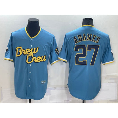 Milwaukee Brewers #27 Willy Adames 2022 Powder Blue MIKSHPS City Connect Cool Base Stitched Jersey