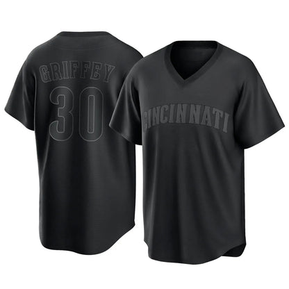 Cincinnati Reds #30 Ken Griffey Player Black MIKSHPS T-shirt Game Home Stitched Jerseys