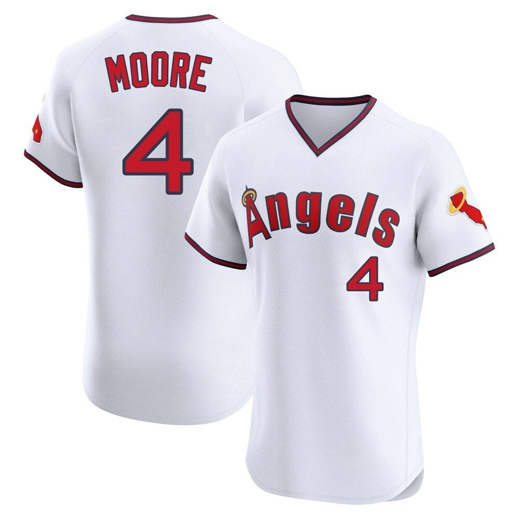Los Angeles Angels #4 Christian Moore Player White MIKSHPS T-shirt Home Limited Elite Stitched Jerseys