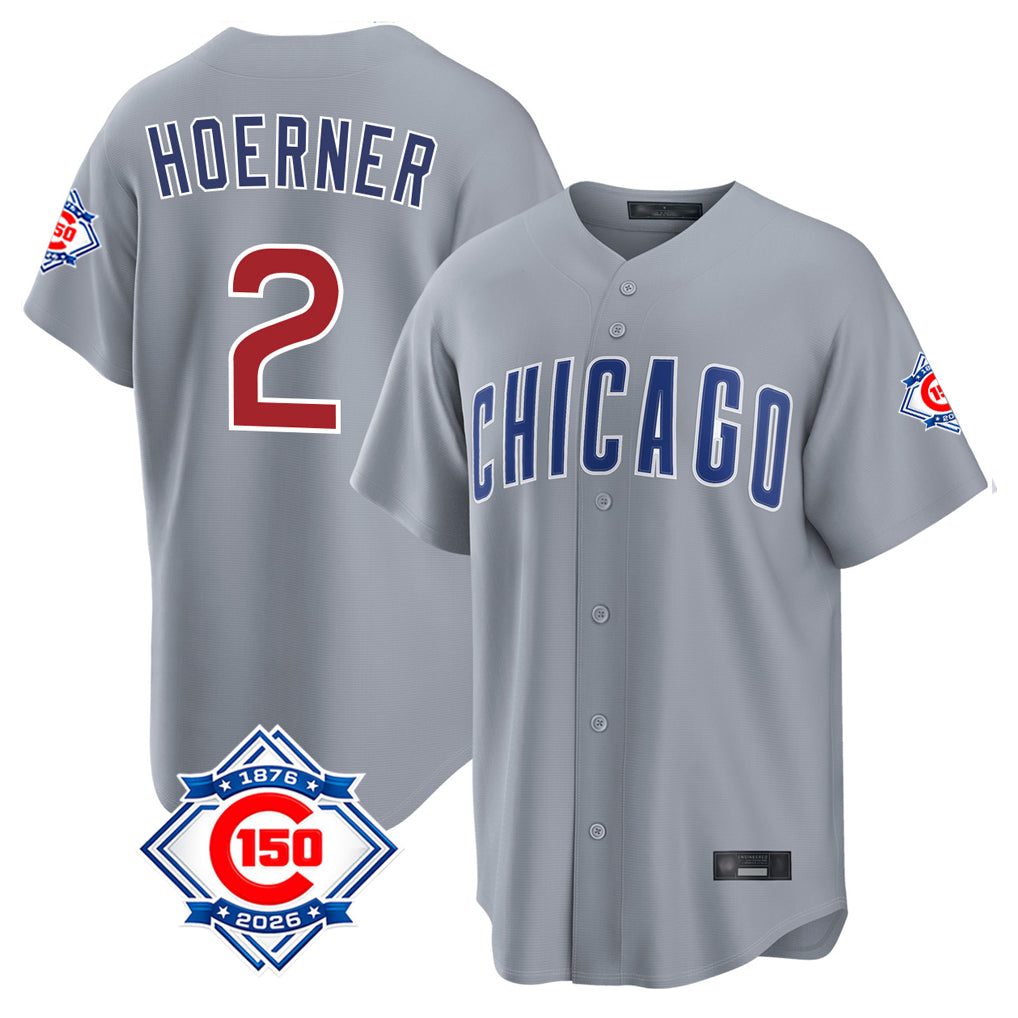 Chicago Cubs #2 Nico Hoerner Player Gray MIKSHPS 150th Anniversary Home Game Stitched Jerseys