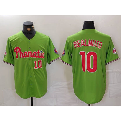 Philadelphia Phillies #10 JT Realmuto Number Green MIKSHPS With Patch Stitched Cool Base Jersey