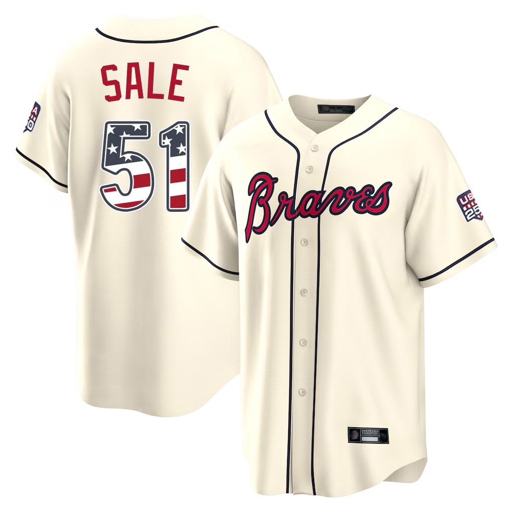 Atlanta Braves #51 Chris Sale Player Cream MIKSHPS USA 250 Fourth Of July Limited Home Game Stitched Jerseys