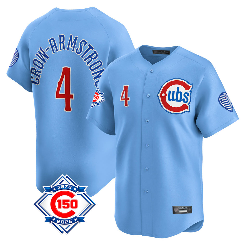 Chicago Cubs #4 Pete Crow-Armstrong Player Light Blue MIKSHPS 150th Anniversary Limited Home Stitched Jerseys