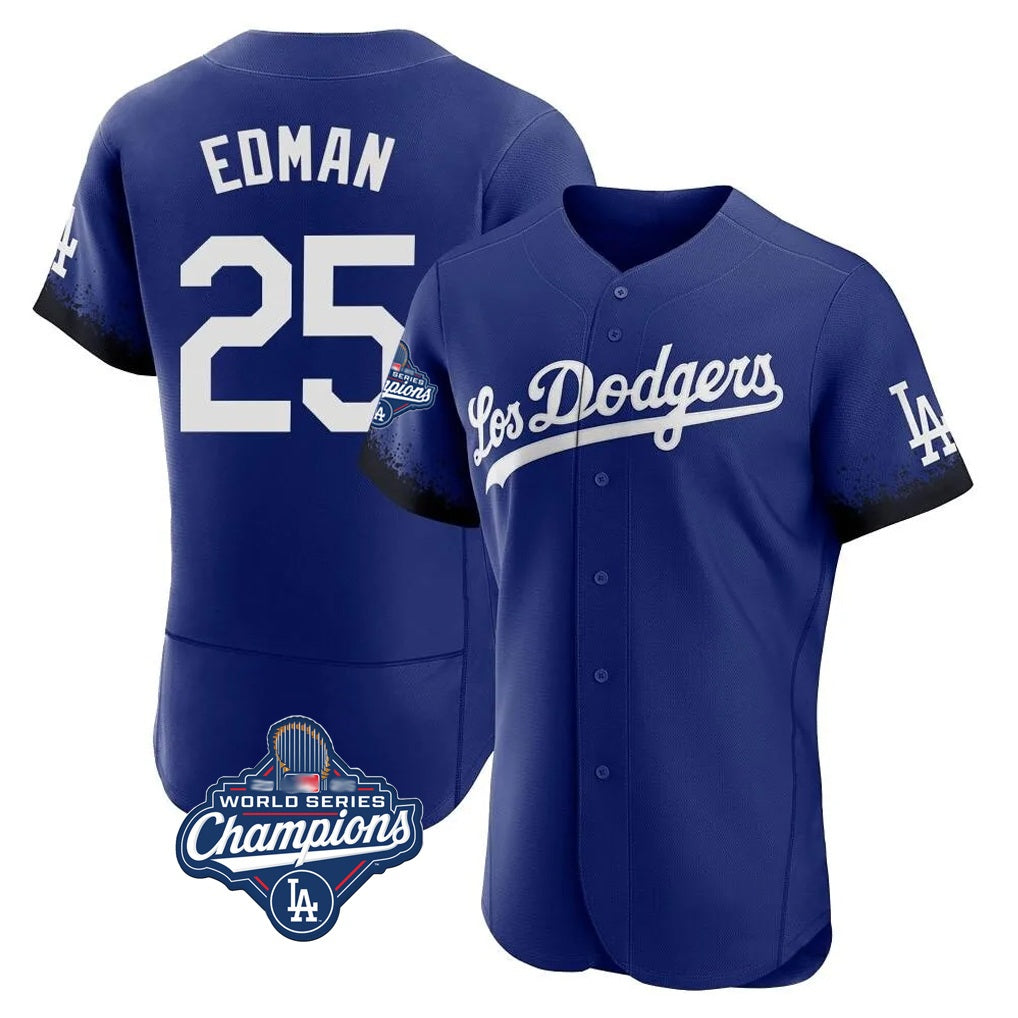 Los Angeles Dodgers #25 Tommy Edman Player Royal MIKSHPS World Series Meet City Connect Elite Home Stitched Jerseys