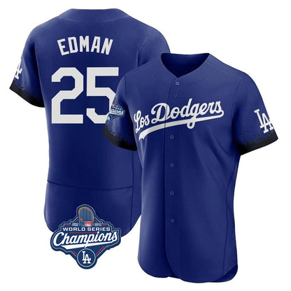 Los Angeles Dodgers #25 Tommy Edman Player Royal MIKSHPS World Series Meet City Connect Elite Home Stitched Jerseys
