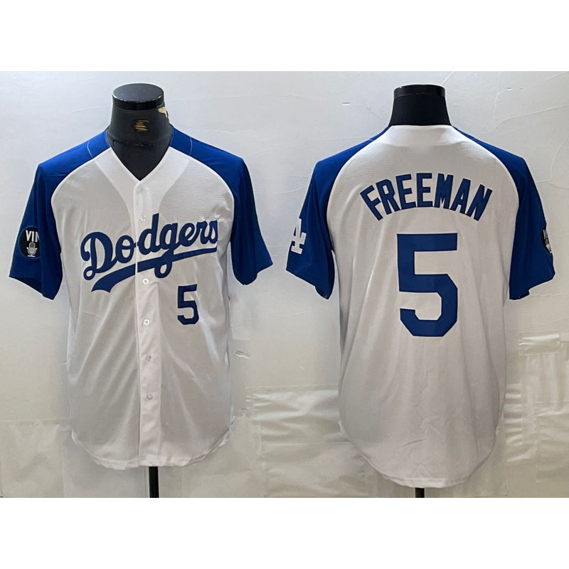 Los Angeles Dodgers #5 Freddie Freeman Number White Blue MIKSHPS Fashion Stitched Cool Base Limited Jersey 2