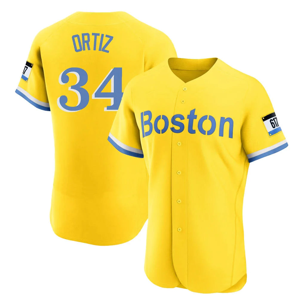 Boston Red Sox #34 David Ortiz Player Yellow MIKSHPS Limited Elite Home Game Stitched Jerseys1