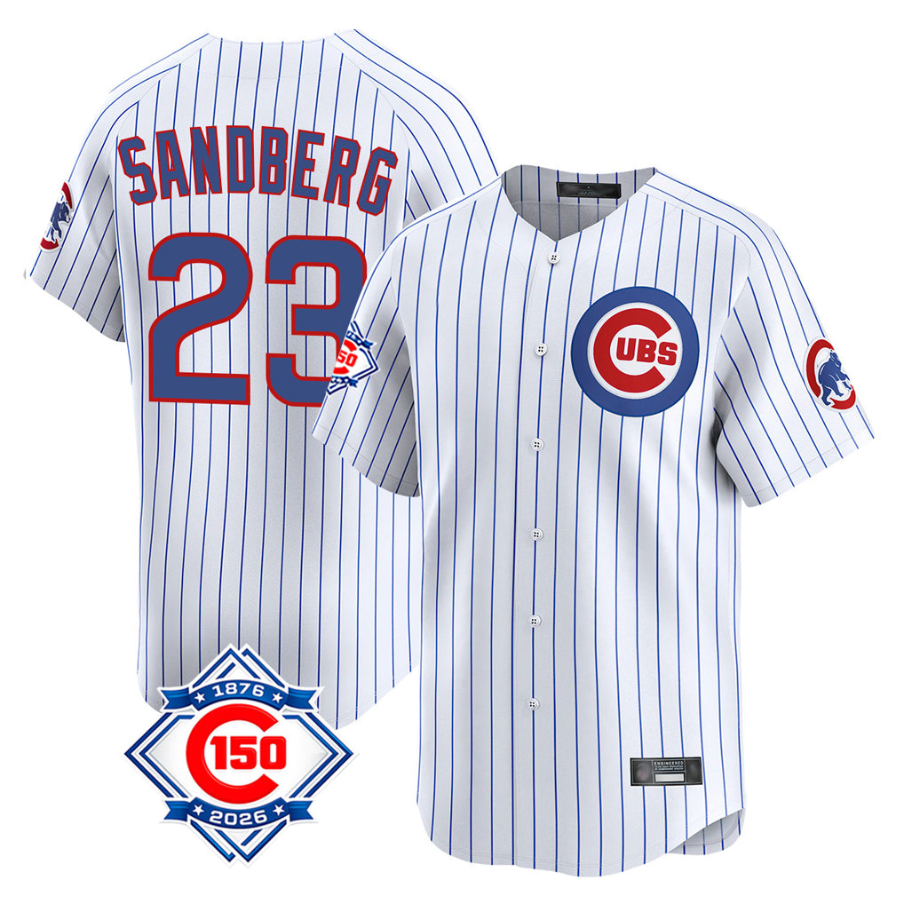 Chicago Cubs #23 Ryne Sandberg Player White MIKSHPS 150th Anniversary Limited Home Game Stitched Jerseys