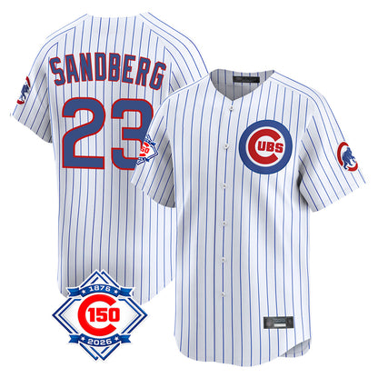 Chicago Cubs #23 Ryne Sandberg Player White MIKSHPS 150th Anniversary Limited Home Game Stitched Jerseys