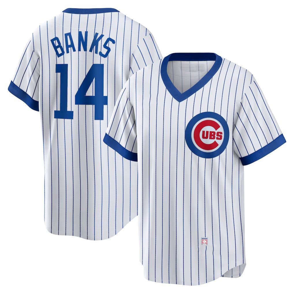 Chicago Cubs #14 Ernie Banks White MIKSHPS Home Cooperstown Collection Player Jersey