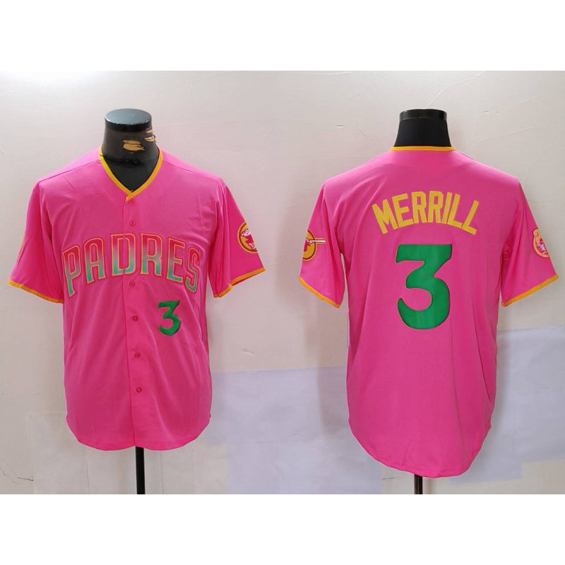 San Diego Padres #3 Jackson Merrill Pink MIKSHPS Player Number Fashion Jersey 2