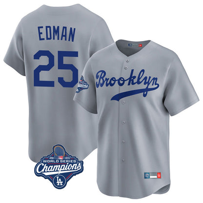 Los Angeles Dodgers #25 Tommy Edman Player Gray MIKSHPS World Series Meet Game Limited Home Stitched Jerseys