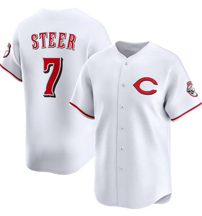 Cincinnati Reds #7 Spencer Steer White MIKSHPS 2025 Home Limited Stitched Jersey