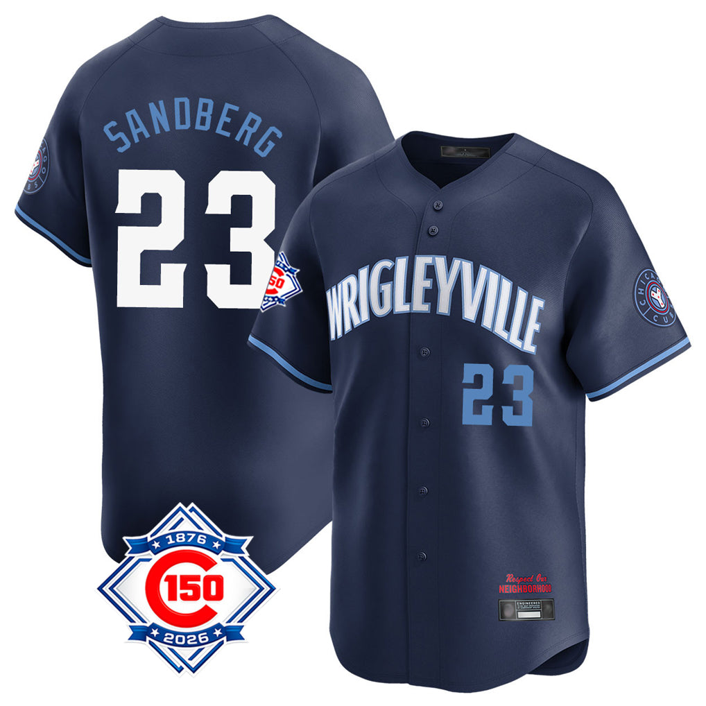 Chicago Cubs #23 Ryne Sandberg Player Navy MIKSHPS City Connect 150th Anniversary Limited Home Stitched Jerseys