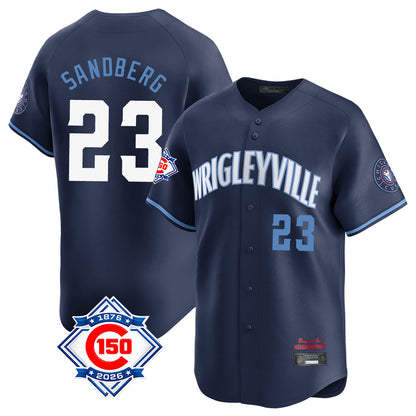 Chicago Cubs #23 Ryne Sandberg Player Navy MIKSHPS City Connect 150th Anniversary Limited Home Stitched Jerseys