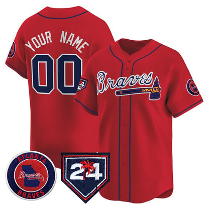 Custom Atlanta Braves Red MIKSHPS 2024 Spring Training Patch Limited Stitched Jersey