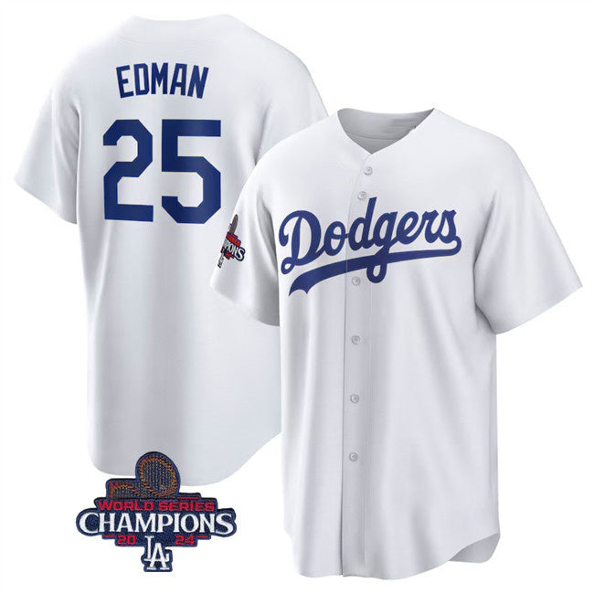 Los Angeles Dodgers #25 Tommy Edman White MIKSHPS 2024 World Series Champions Cool Base Stitched Jersey