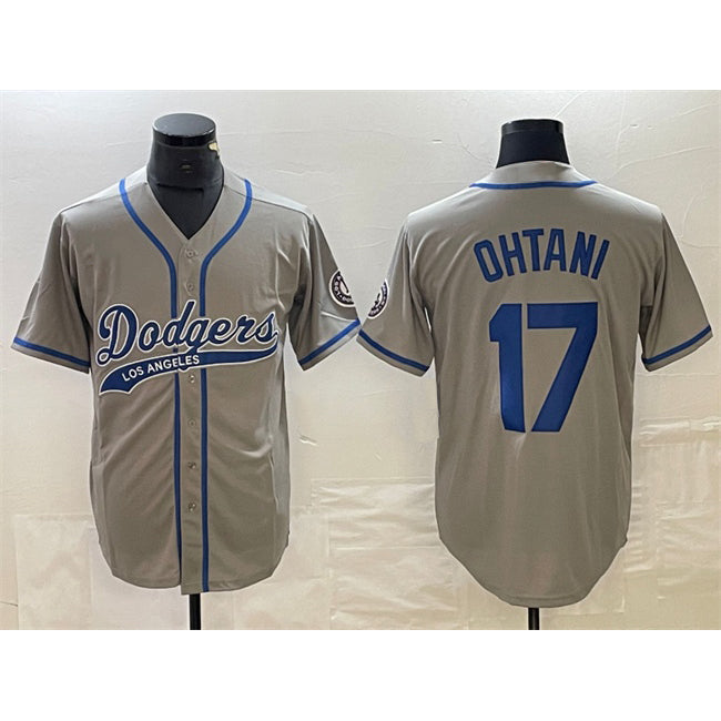 Los Angeles Dodgers #17 Shohei Ohtani Gray MIKSHPS Cool Base With Patch Stitched Jersey