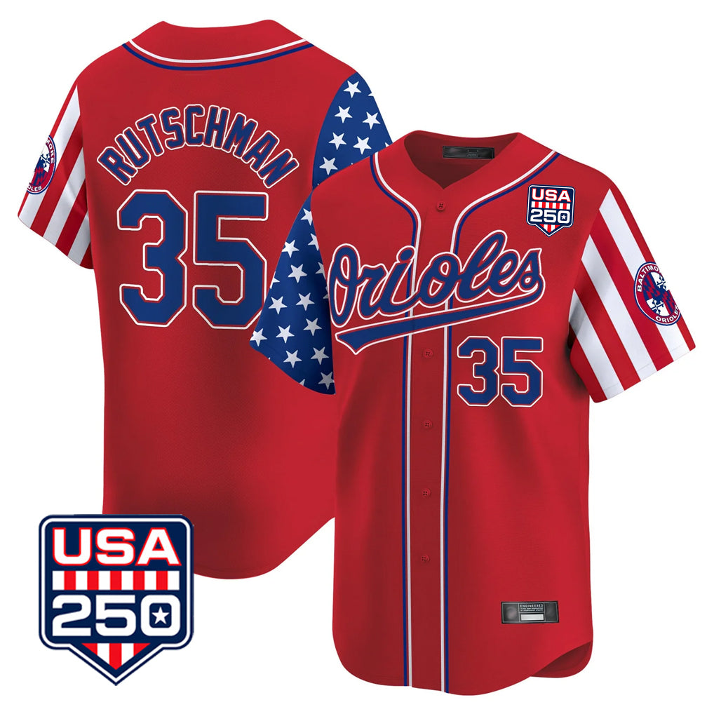Baltimore Orioles #35 Adley Rutschman Player Red MIKSHPS USA 250 Independence Day Vapor Premier Limited Home Game Stitched Jerseys