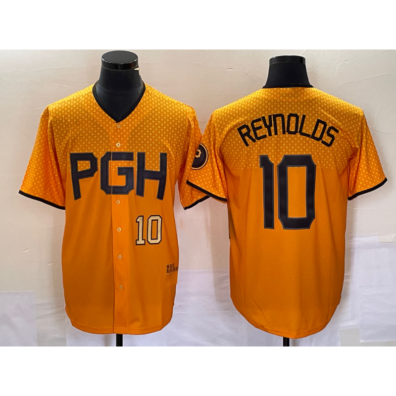 Pittsburgh Pirates #10 Bryan Reynolds Number Gold MIKSHPS 2023 City Connect Stitched Jersey