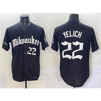 Milwaukee Brewers #22 Christian Yelich Black MIKSHPS 'Gothic 414 Shadows Edition' Vapor Premier Limited Stitched Jersey